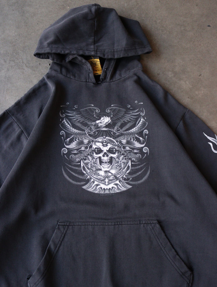 2000S SKULL FLAME HOODED SWEATSHIRT