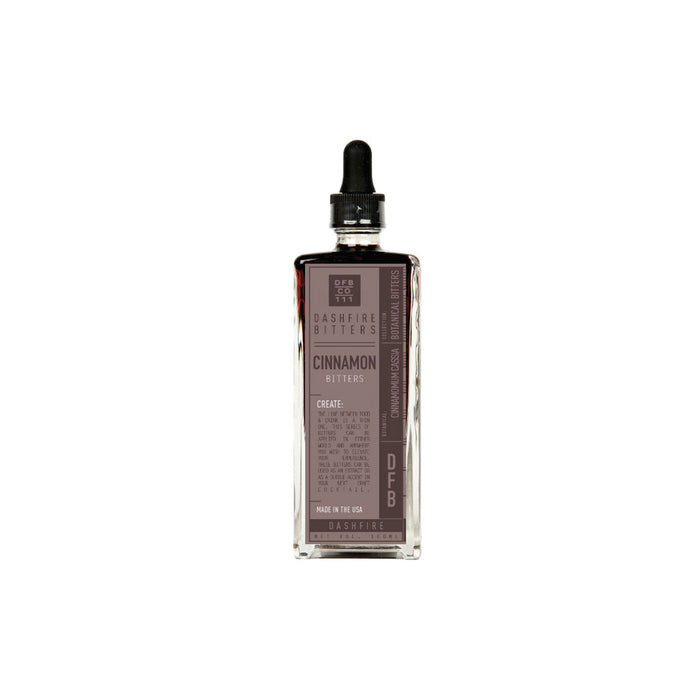 Bottle of dashfire bitters cinnamon on a white background