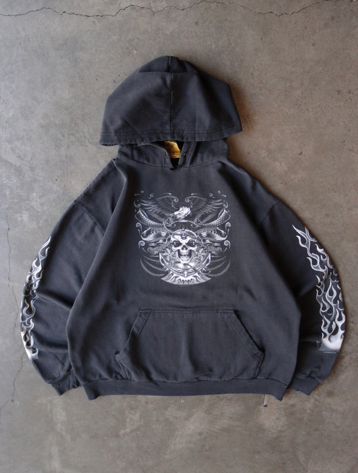 2000S SKULL FLAME HOODED SWEATSHIRT