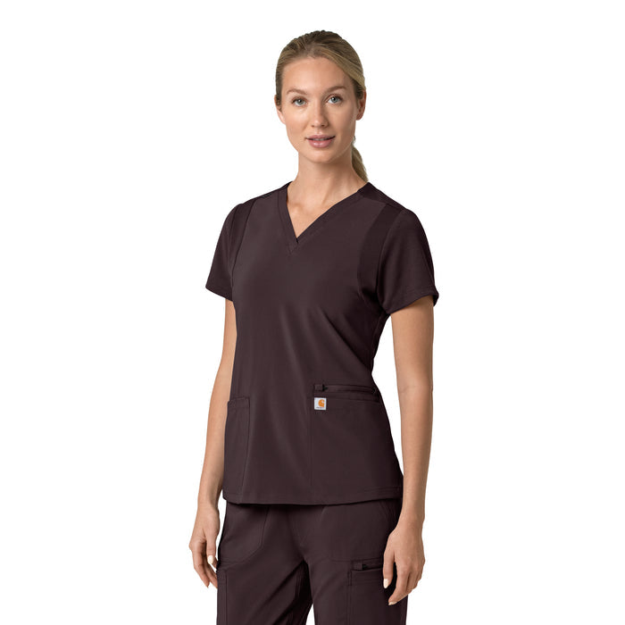 Force Cross-Flex Women's Flex Panel V-Neck Scrub Top Dark Sepia side view