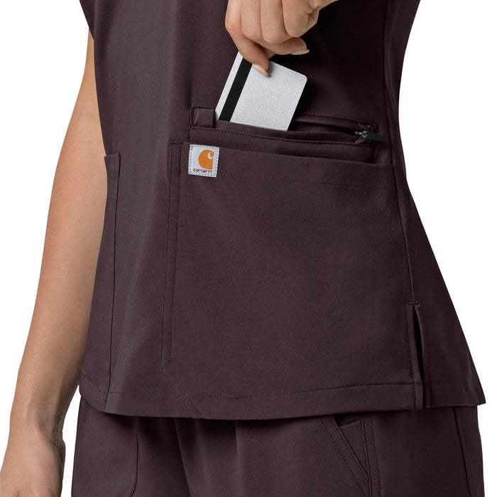 Force Cross-Flex Women's Flex Panel V-Neck Scrub Top Dark Sepia hemline detail