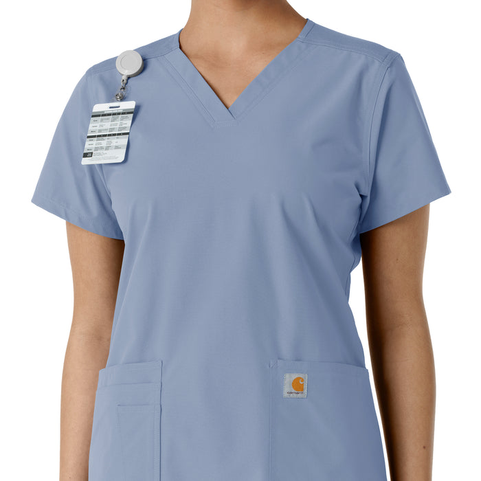 Force Essentials Women's V-Neck Knit Panel Scrub Top Ceil Blue side detail 1