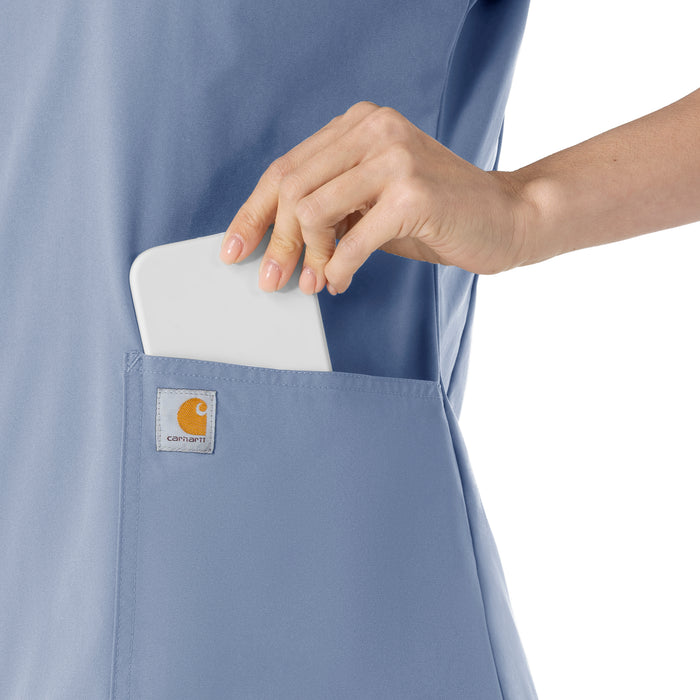 Carhartt Force Essentials Women's V-Neck Scrub Top - Ceil Blue pocket