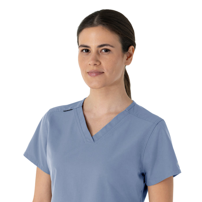 Carhartt Force Essentials Women's V-Neck Scrub Top - Ceil Blue neckline