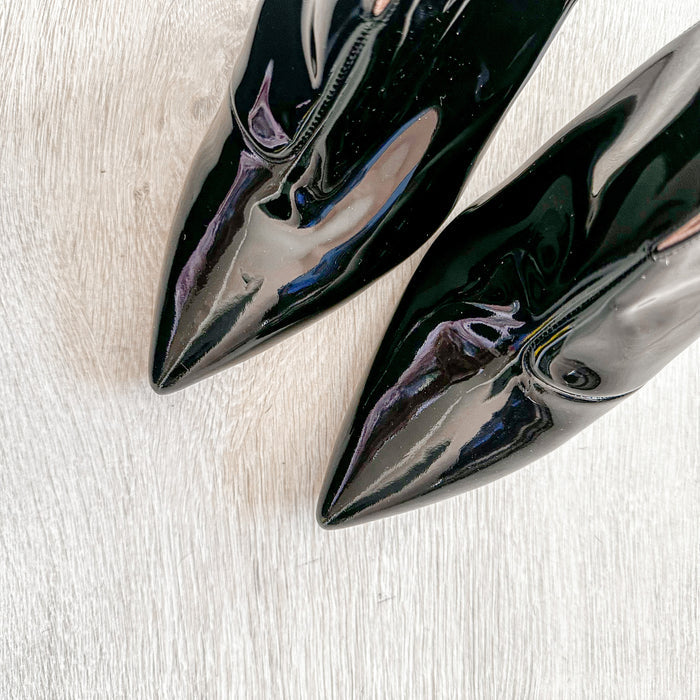 Christopher Kane Black Patent Leather Slingback Pointed Toe Mules - House Of Huntington