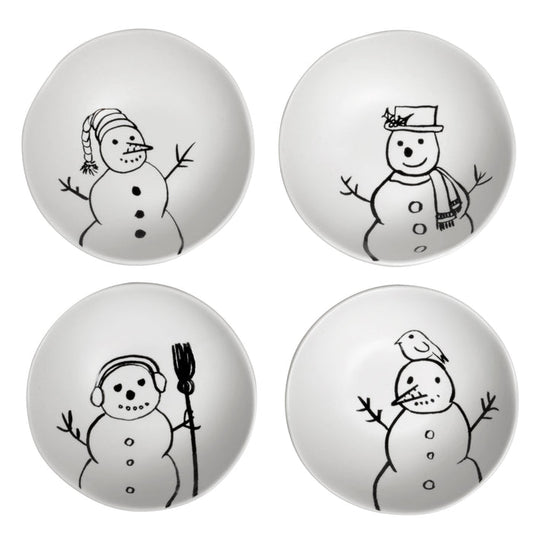 Creative Co-Op 4-inch Sketched Snowmen Stoneware Bowls, Set of 4