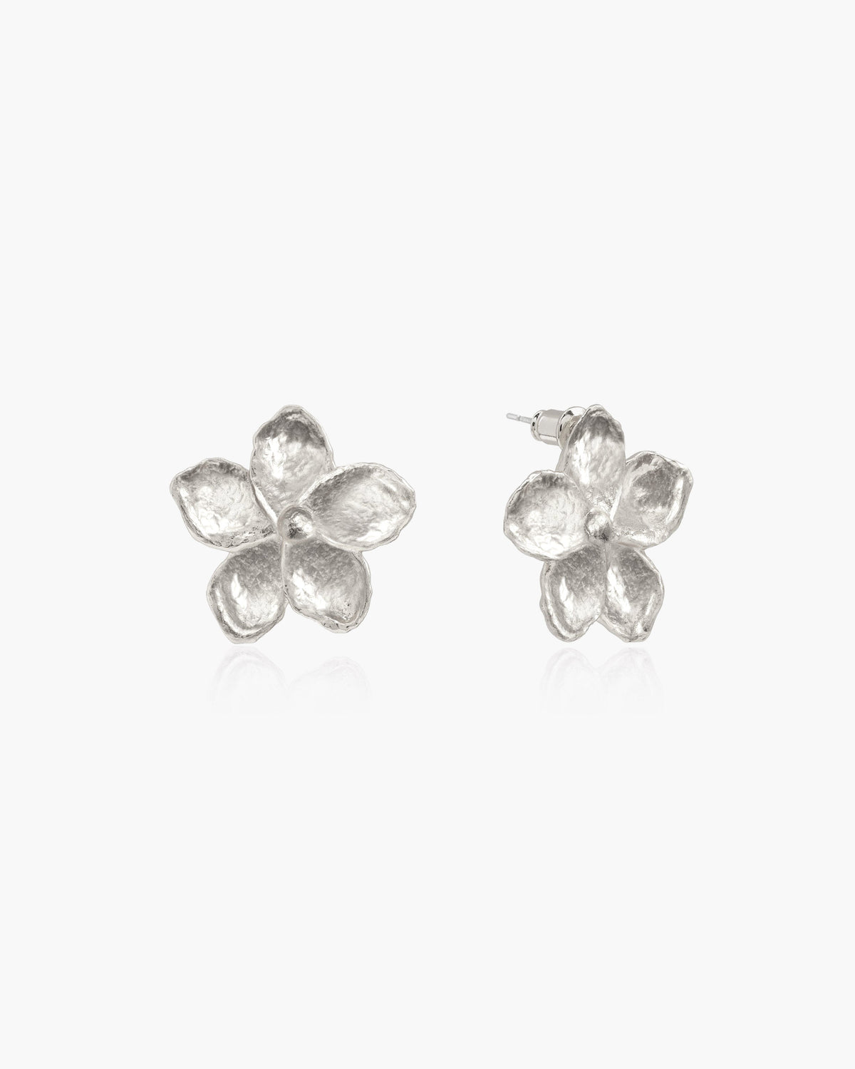Textured Floral Earrings in Silver