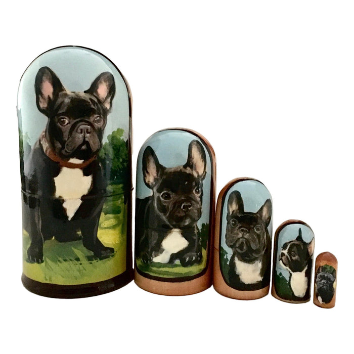 Black French dog nesting dolls