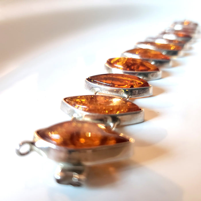 Honey/Golden Baltic Amber Sterling Silver Statement Bracelet BuyRussianGifts Store