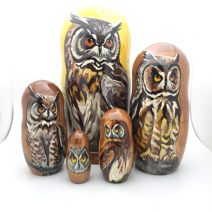 Long Eared Owl Stacking Matryoshka Doll 7" Tall