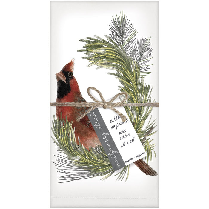 Montgomery Street Cardinal on Pine Branch Cotton Napkins, Set of 4