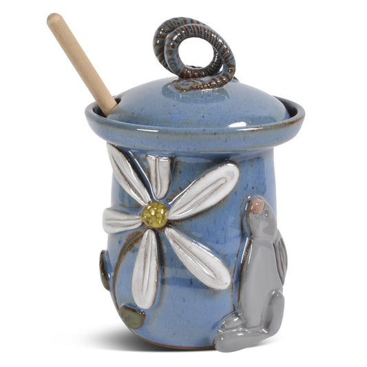 MudWorks Pottery Bunny with Daisy Honey Pot