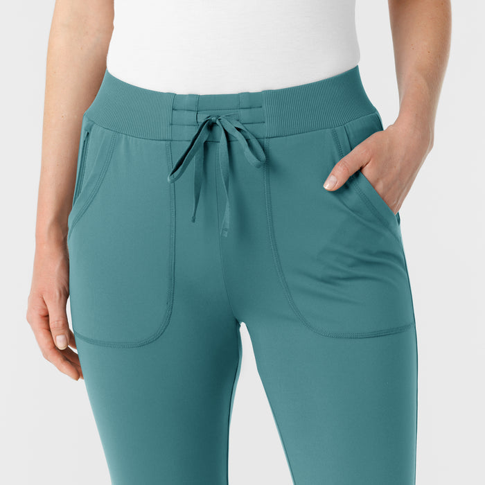 RENEW Knit Women's Track Scrub Pant Vintage Teal front detail