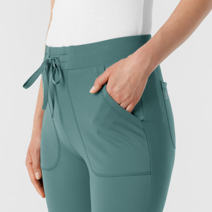 RENEW Knit Women's Track Scrub Pant Vintage Teal side detail 1