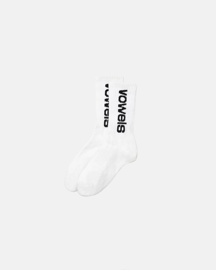 Solid Rib Crew Socks White