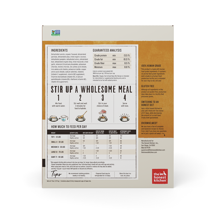 The Honest Kitchen Dehydrated Grain Free Veggie, Nut & Seed Base Mix Dog Food