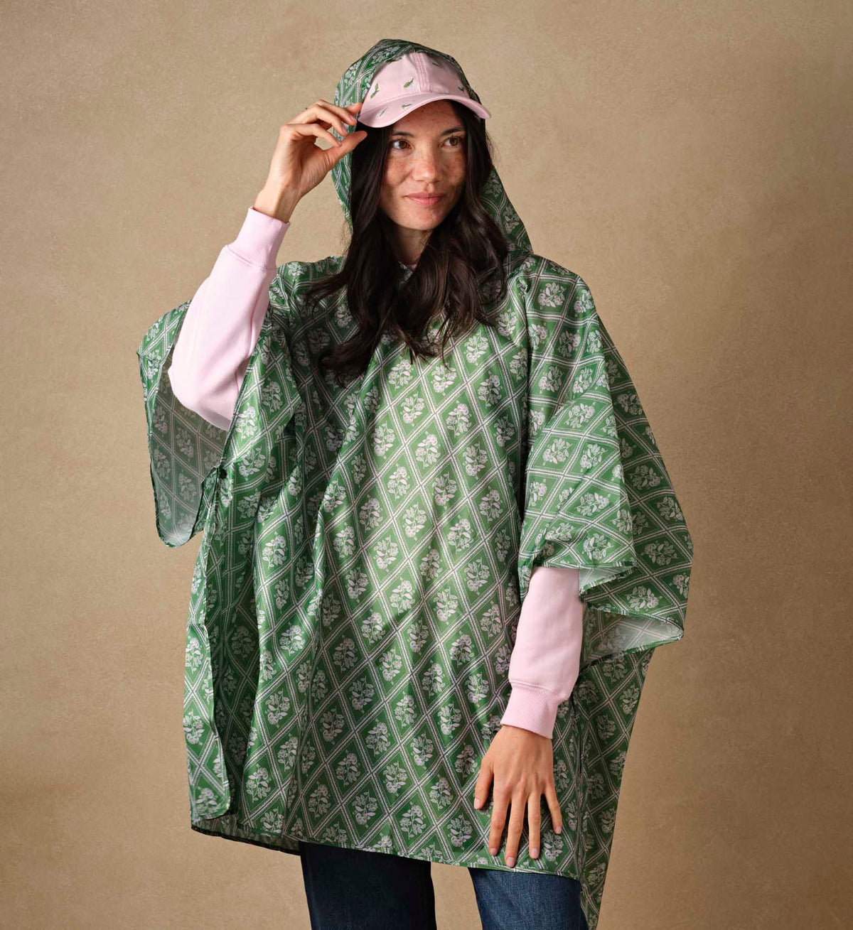 Packable Rain Poncho - Rose Study