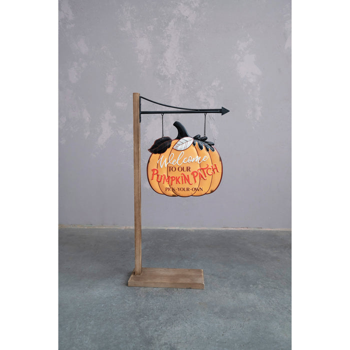 Two-Sided Embossed Metal Pumpkin Sign