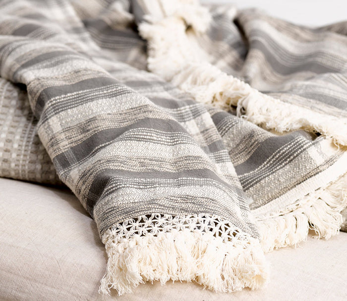 Karlie Gray Ivory Throw Blanket by Villa by Classic Home