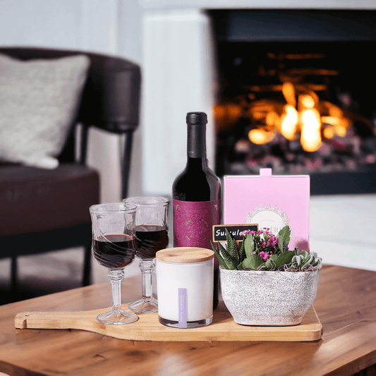 Wine, Chocolates, & Potted Plant Gift Basket - Monthly Sommelier delivery - USA delivery